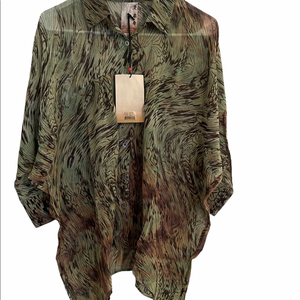 NWT Da-Nang Sheer Silk Long Sleeve Tunic Sz Small